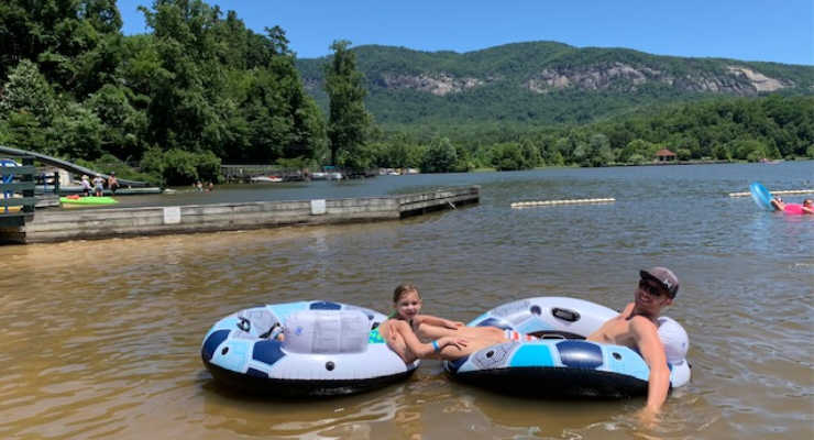 Hanging out in the water in tubes on Lake Lure.