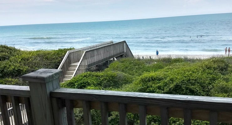 View of the Atlantic Ocean from dunes at Surf City, North Carolina.