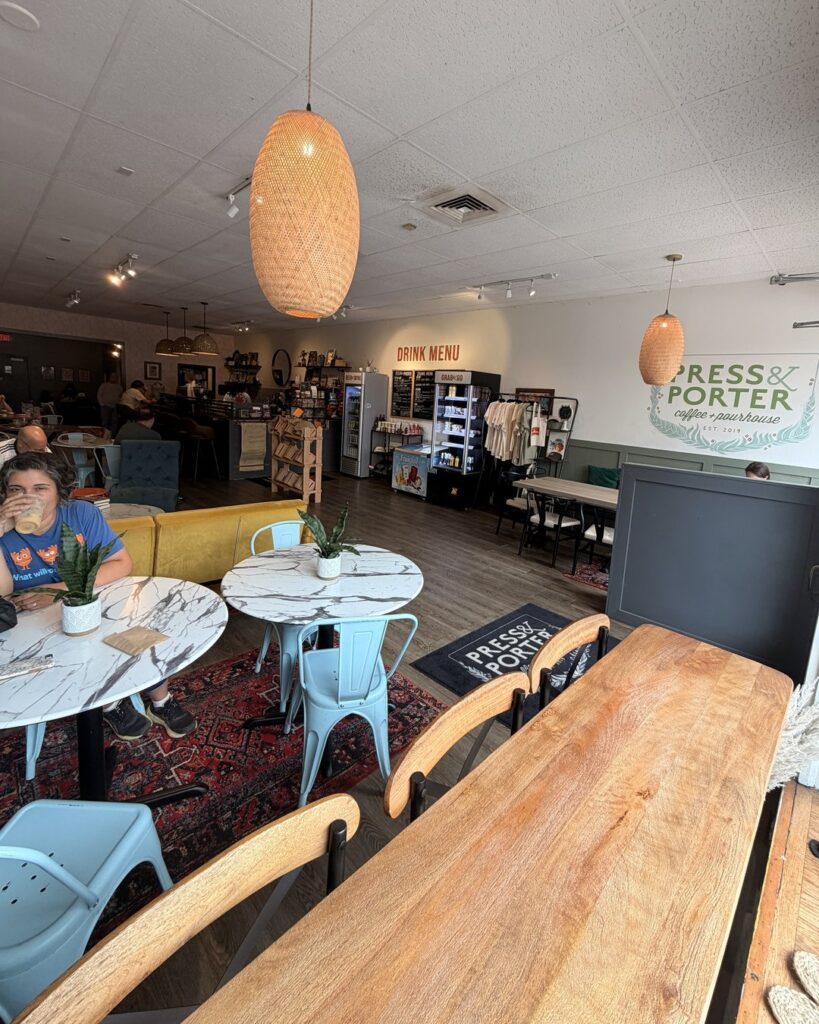 Interior of Press and Porter Coffee and Pourhouse on Union Street in Downtown Concord NC
